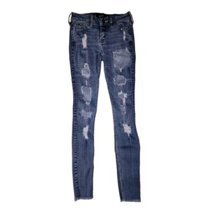 HOLLISTER JUNIORS  LOW RISE SUPER SKINNY RIPPED DENIM JEANS-SIZE 00